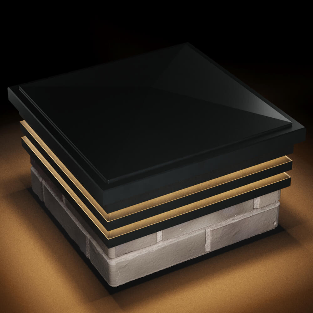 Колпак Zking Бона ХайТек Черный на столб 1.5х1.5 кирпича (385х385мм) с подсветкой в Нижнекамске фото