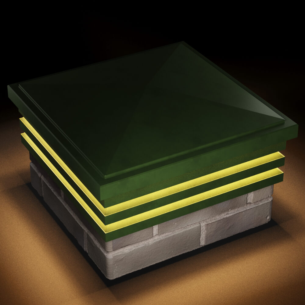 Колпак Zking Бона ХайТек Зеленый на столб 1.5х1.5 кирпича (385х385мм) с подсветкой в Нижнекамске фото