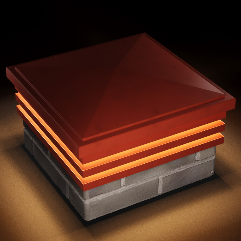 Колпак Zking Бона ХайТек Красный на столб 1.5х1.5 кирпича (385х385мм) с подсветкой в Нижнекамске фото