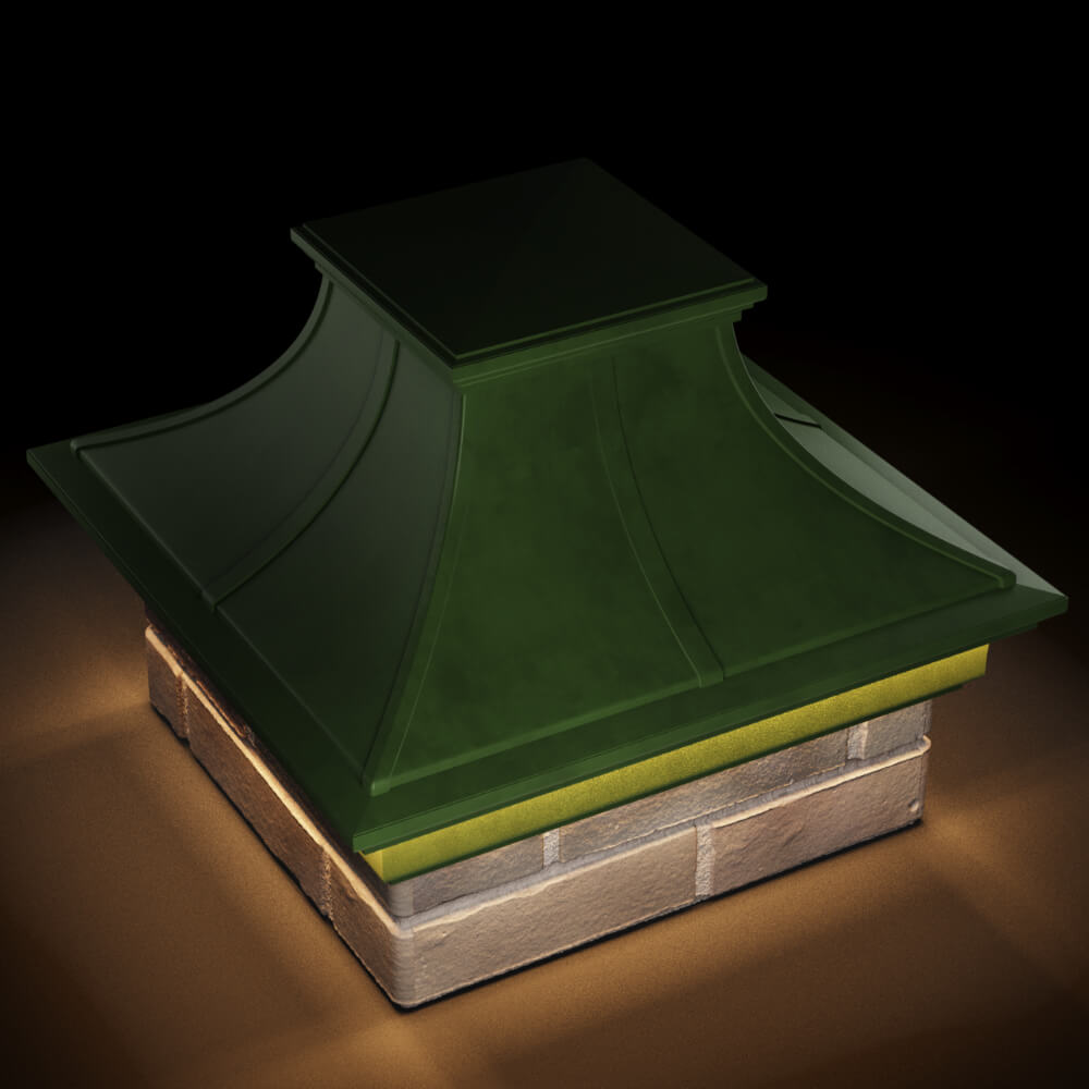 Колпак Zking Монблан Премиум Зеленый на столб 1.5х1.5 кирпича (385х385мм) с подсветкой в Нижнекамске фото